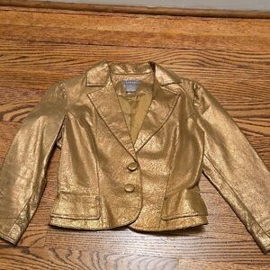 Copper Gold Metallic 3/4 Sleeve Leather Jacket Blazer